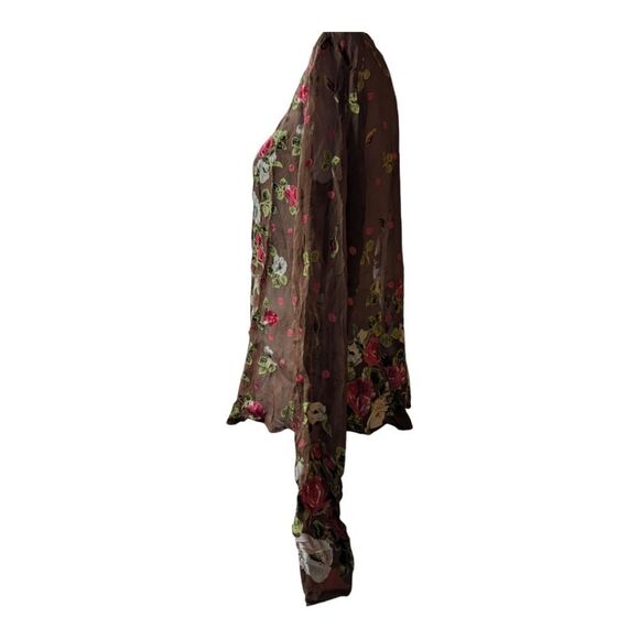 Stunning Rare Find Designer silk blend Sheer Floral Rose Mocha brown Shi… - Picture 10 of 16